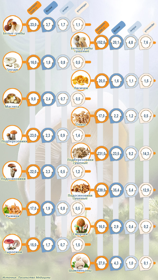 калорийность: грибы